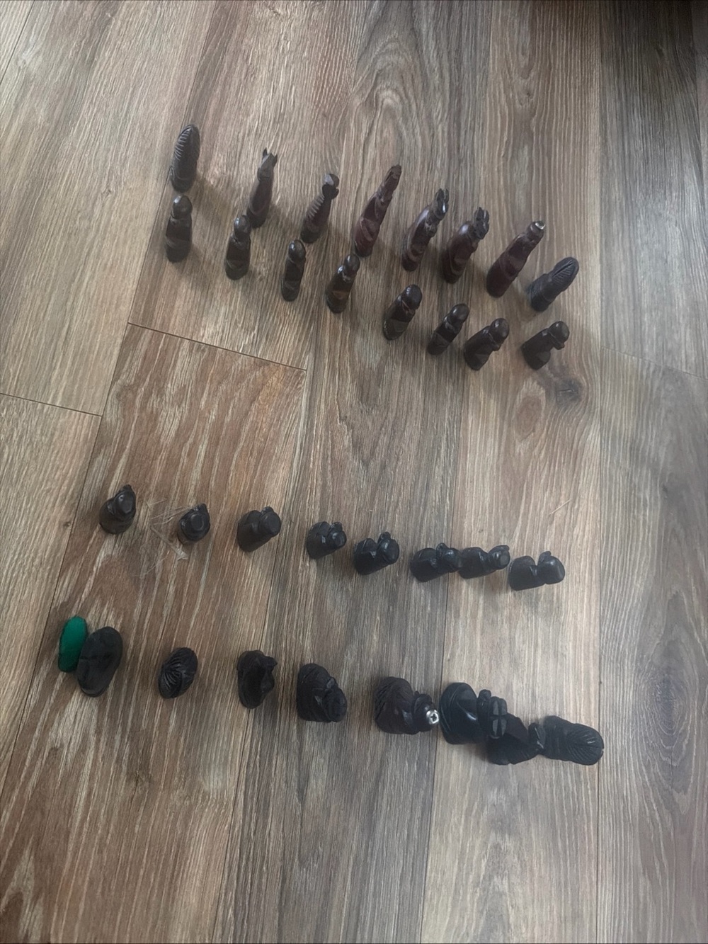 Hand-Carved Wooden Chess Set Pieces - Black and Brown